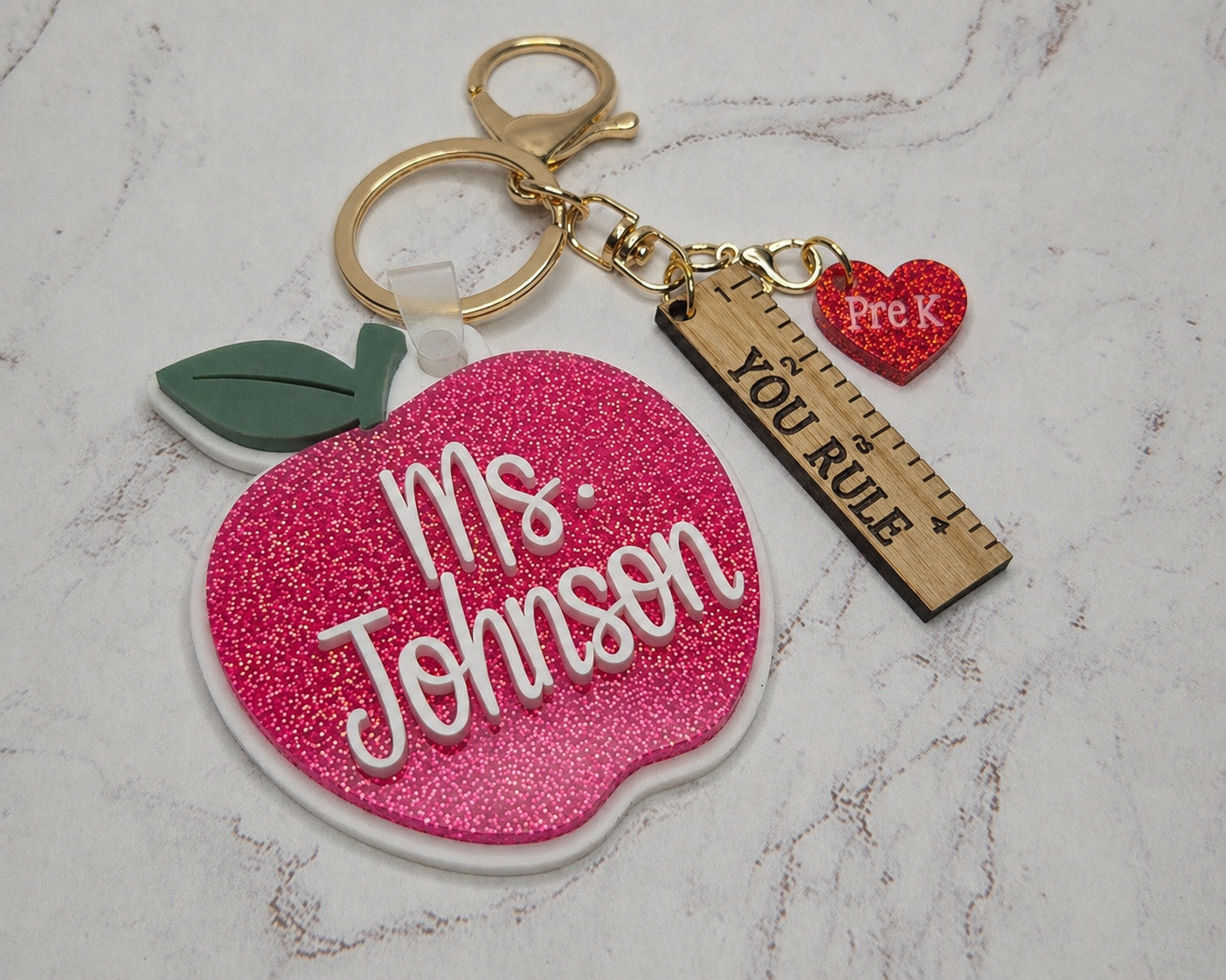 Personalized Apple Teacher Keychain Set