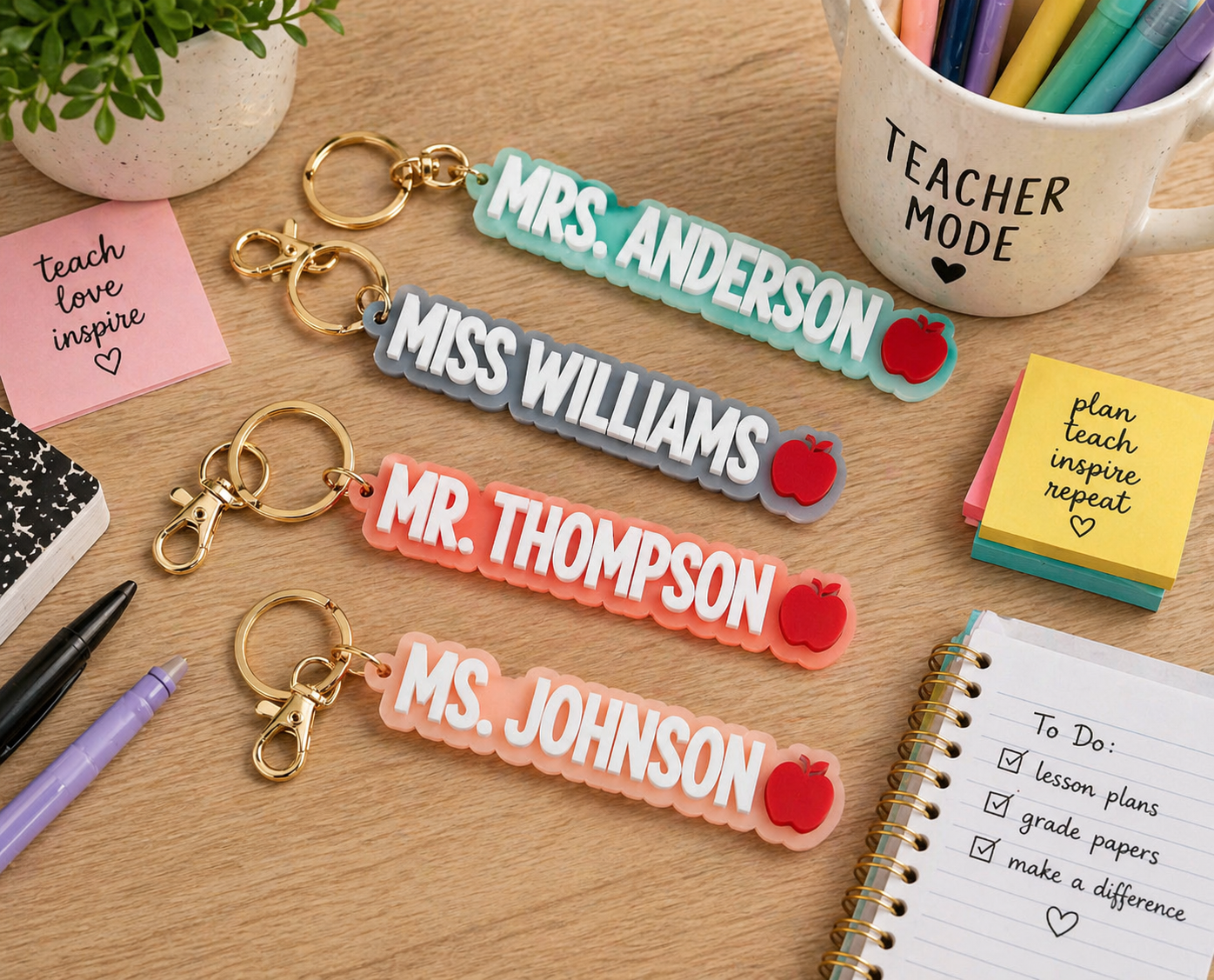 🍎 Personalized Teacher Name Keychains